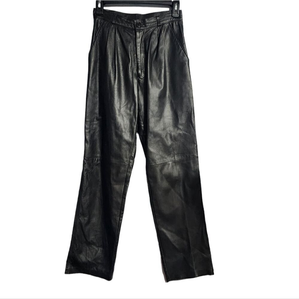 Vintage Italian Leather High Waist Pleated Pants 80s Skin Brand